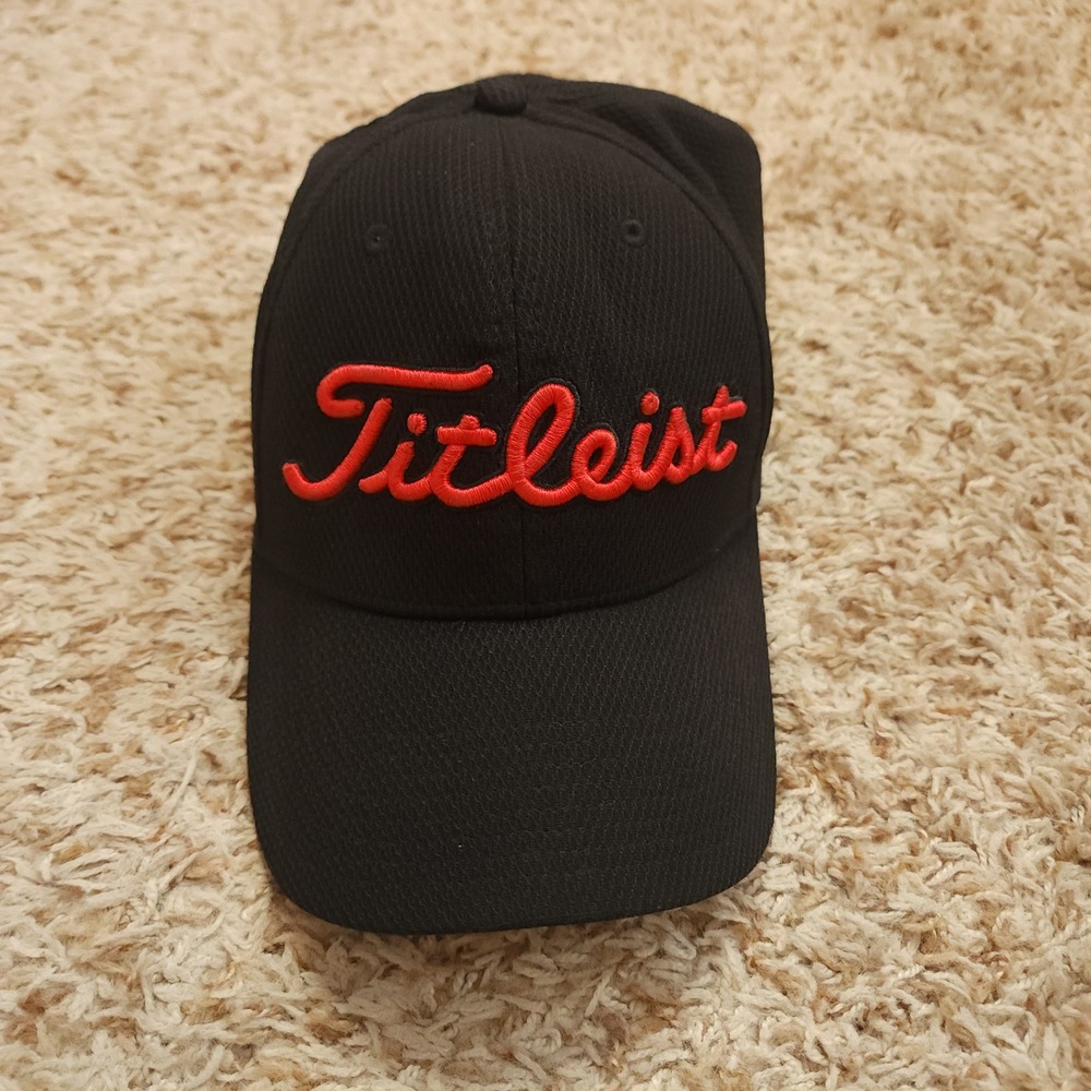Titleist Golf Hat Men M/L Black Pro‎ V1 FootJoy Embroidered Mesh Stretch Fit Cap